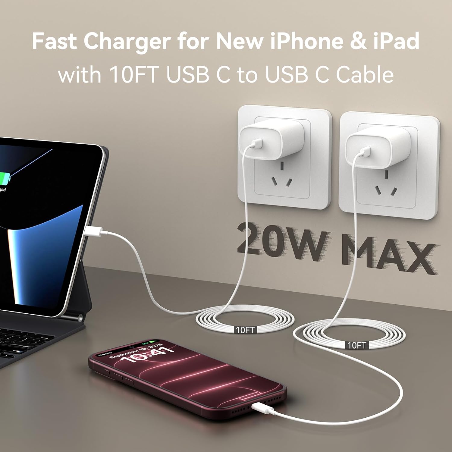 Detalle de iPhone 17 Charger 10 ft Fast Charging