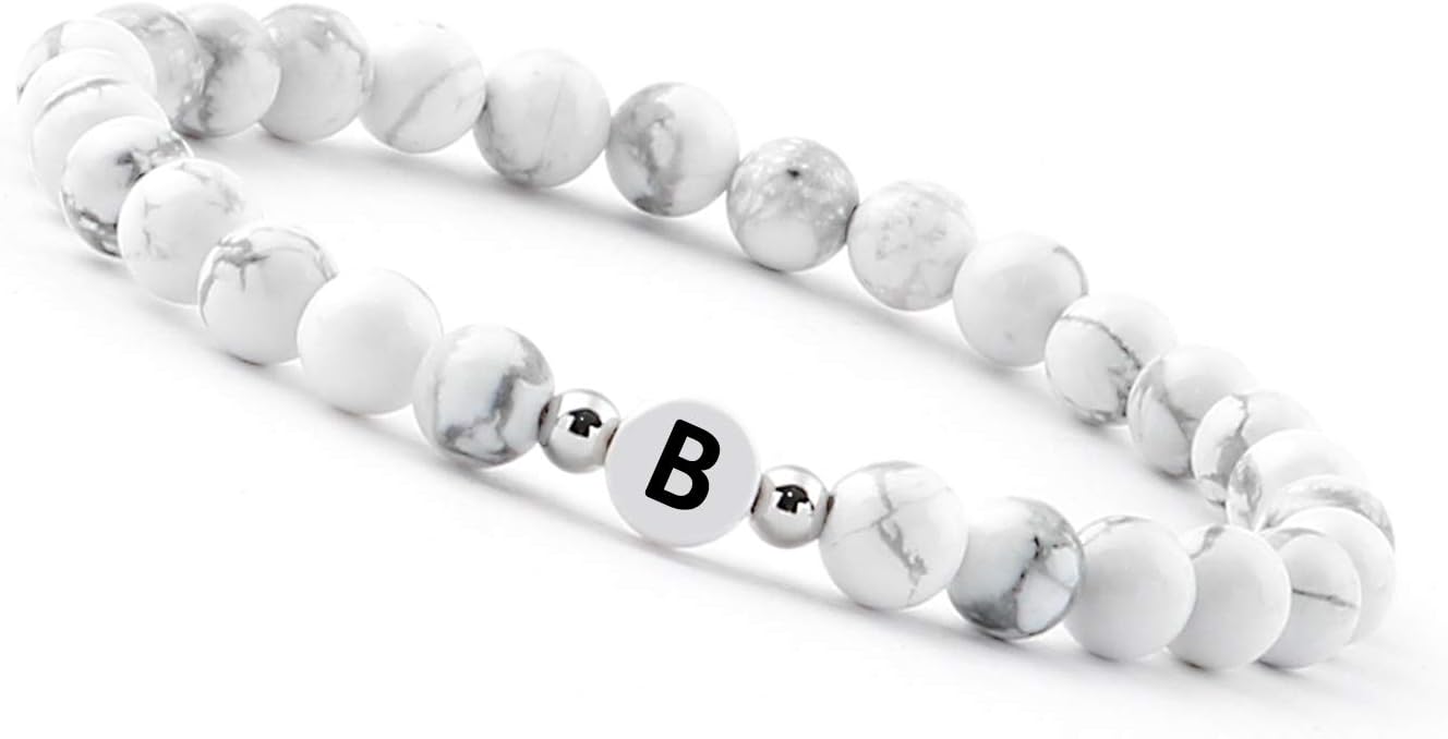 Thumbnail 6 de Bracciale di perline con lettera I in Howlite bianca personalizzato con iniziale (regolabile)