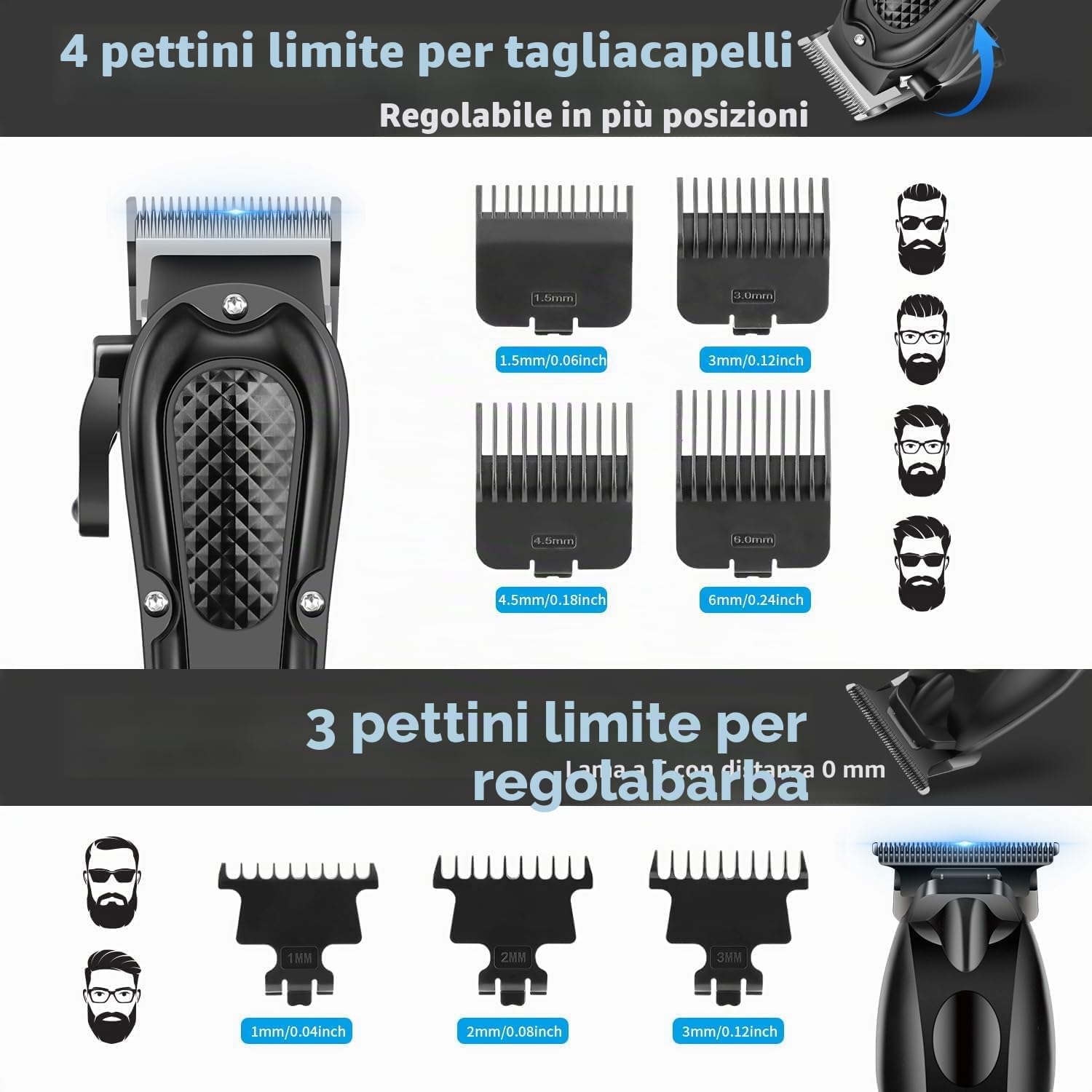Detalle 2 de HIENA PRO Tagliacapelli Uomo Professionale: Kit completo per taglio, barba e naso