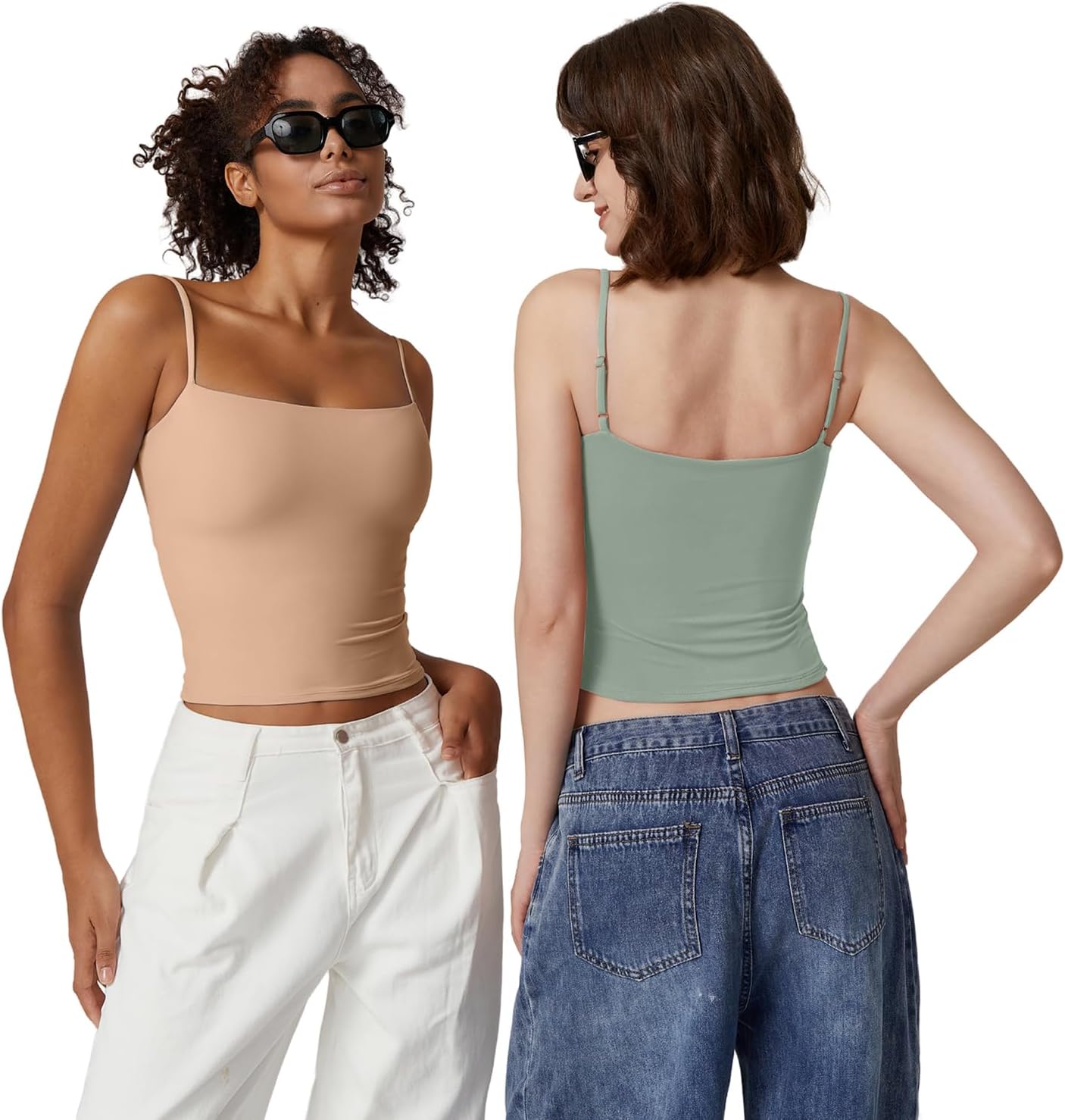 Detalle de QINSEN Women's Double Lined Basic Tank Top with Adjustable Spaghetti Straps