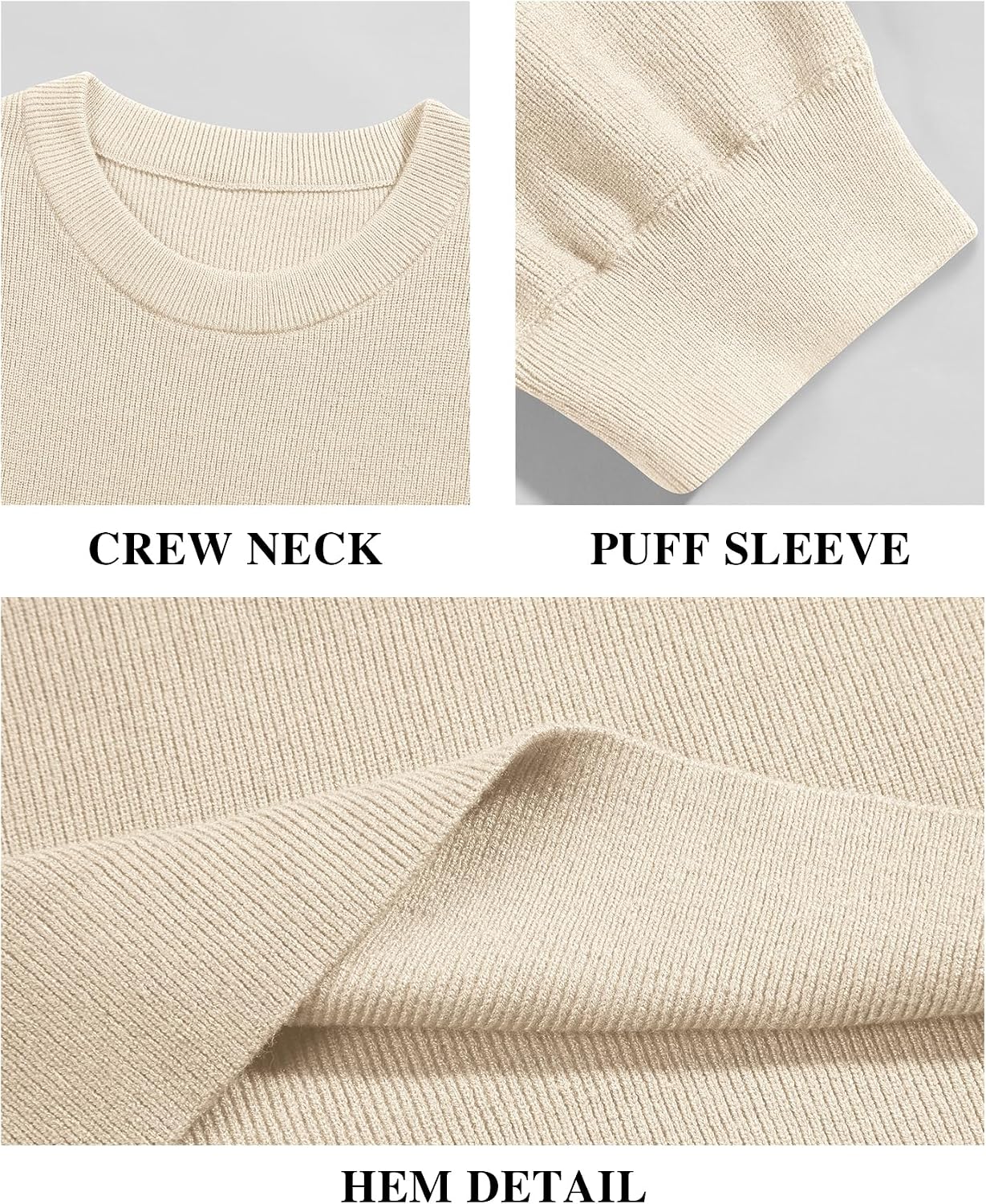 Detalle 2 de Bodosalia Women’s Puff Short Sleeve Sweater (Crew Neck Ribbed Knit Pullover)