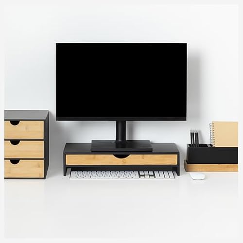 Detalle 2 de 5 five simply smart 5five – Réhausseur de Moniteur en Bambou Noir, 47 x 25 x 10 cm avec Tiroir de Rangement