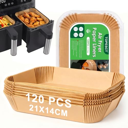 TopEsct 120 feuilles de papier sulfurisé 21x14 cm pour air fryer – Qualité alimentaire, résistance à l'huile