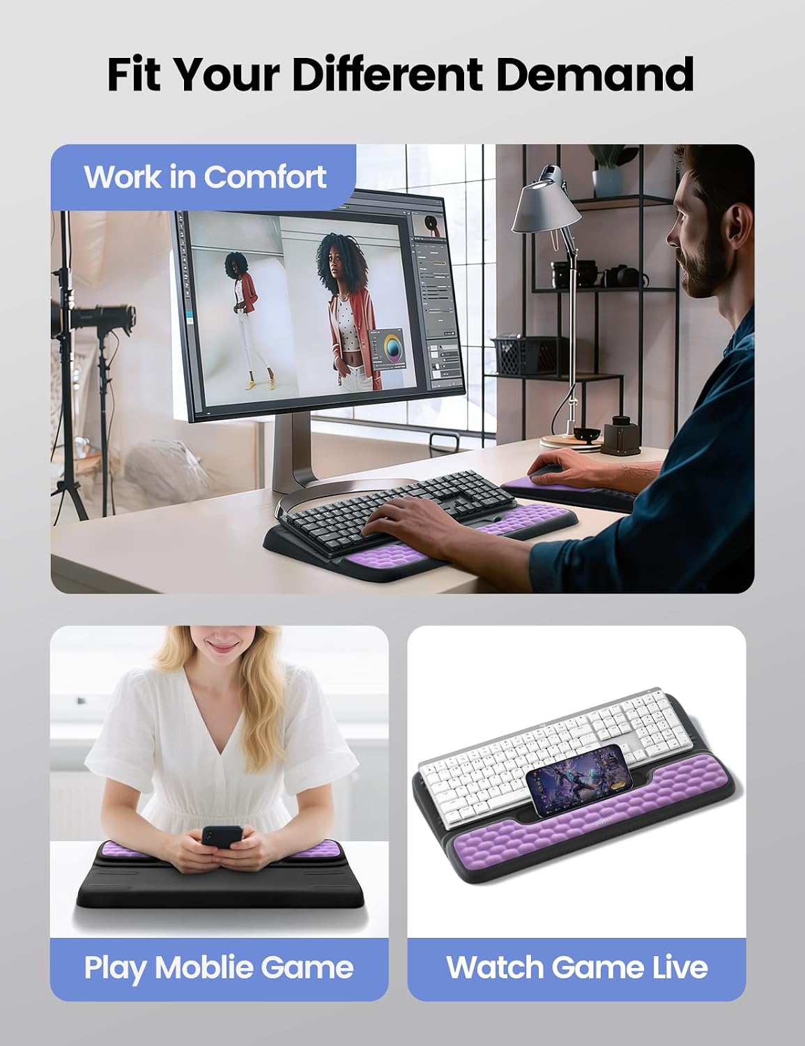 Thumbnail 5 de Vaydeer STH038 Keyboard Stand and Mouse Pad Set, Memory Foam Wrist Rest, Red and Black