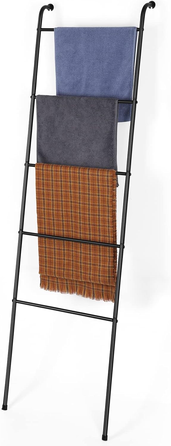 Detalle 2 de OYEAL 5-Tier Blanket Ladder Towel Rack, Black Steel, Set of 2