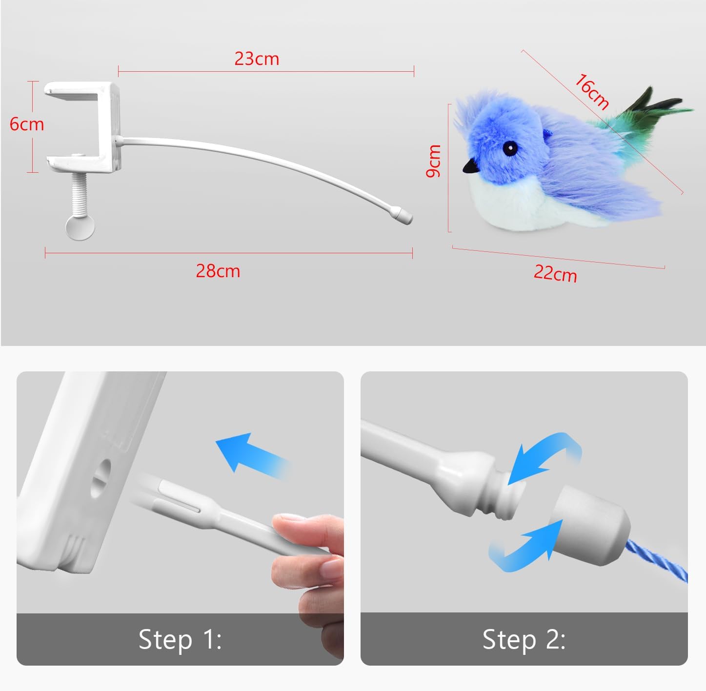 Detalle 2 de Migipaws Cat Toys Interactive Lifelike Flapping Bird with Catnip (clamp-on hanging & USB rechargeable)