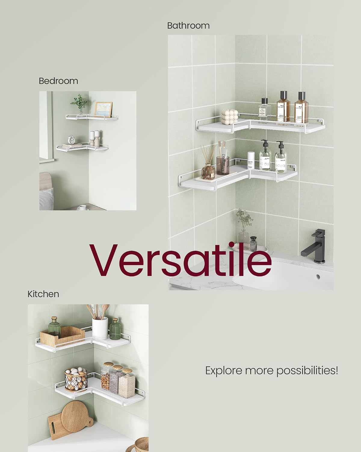 Detalle 2 de VASAGLE LLS831W14 Corner Shelves, Set of 2, L-Shaped White Floating Shelves