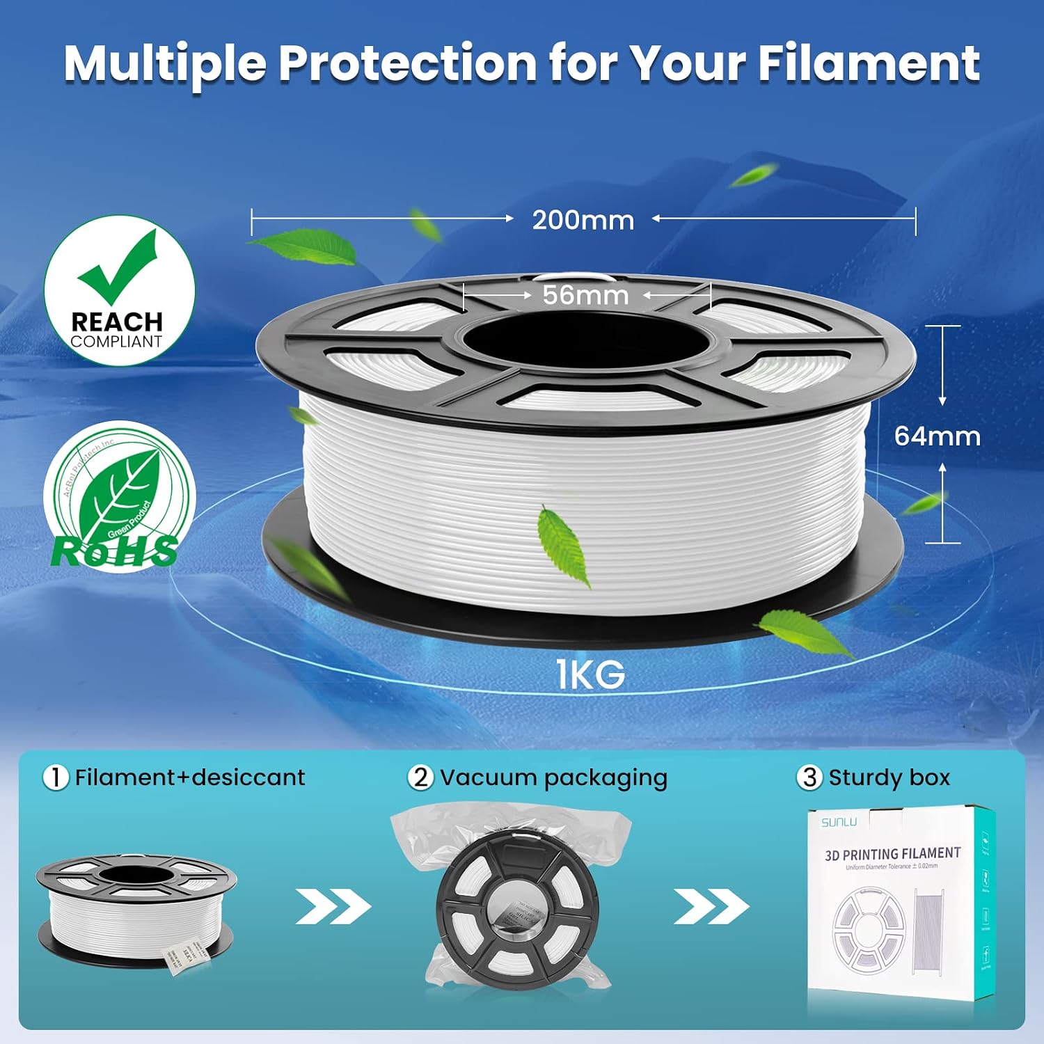 Thumbnail 6 de SUNLU PETG 1.75mm, 1kg White Filament – Strong PETG, Neatly Wound for Most FDM Printers