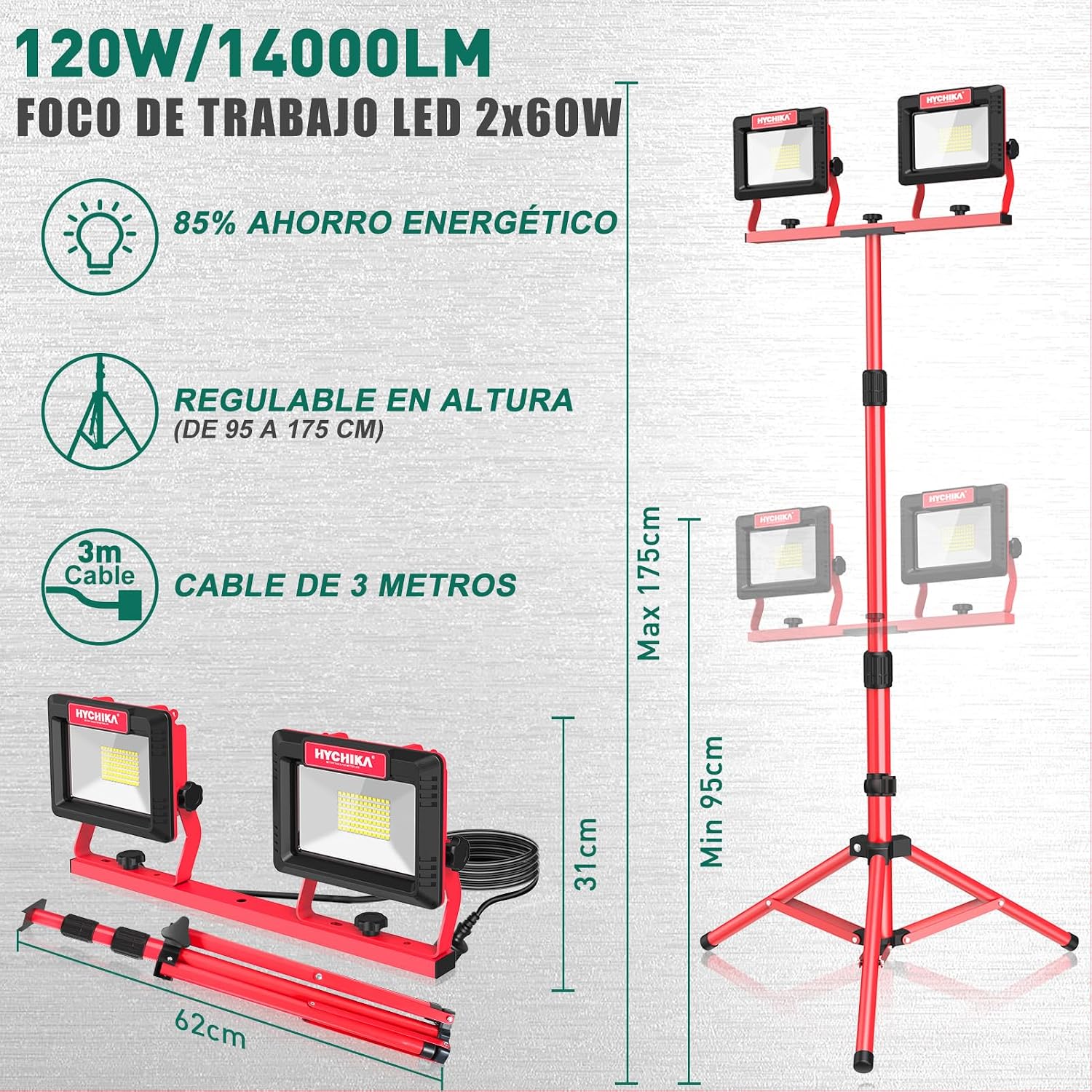 Detalle 2 de HYCHIKA 2x60W Foco LED 14.000LM 6500K
