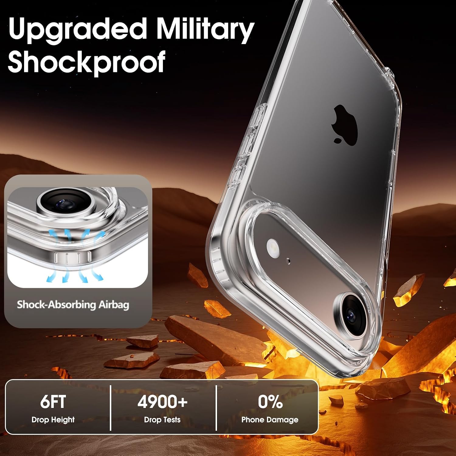 Detalle 2 de OLEPHY Handykette für iPhone Air (6,5 Zoll) – transparente Schutzhülle mit verstellbarem Umhängeband, Schwarz