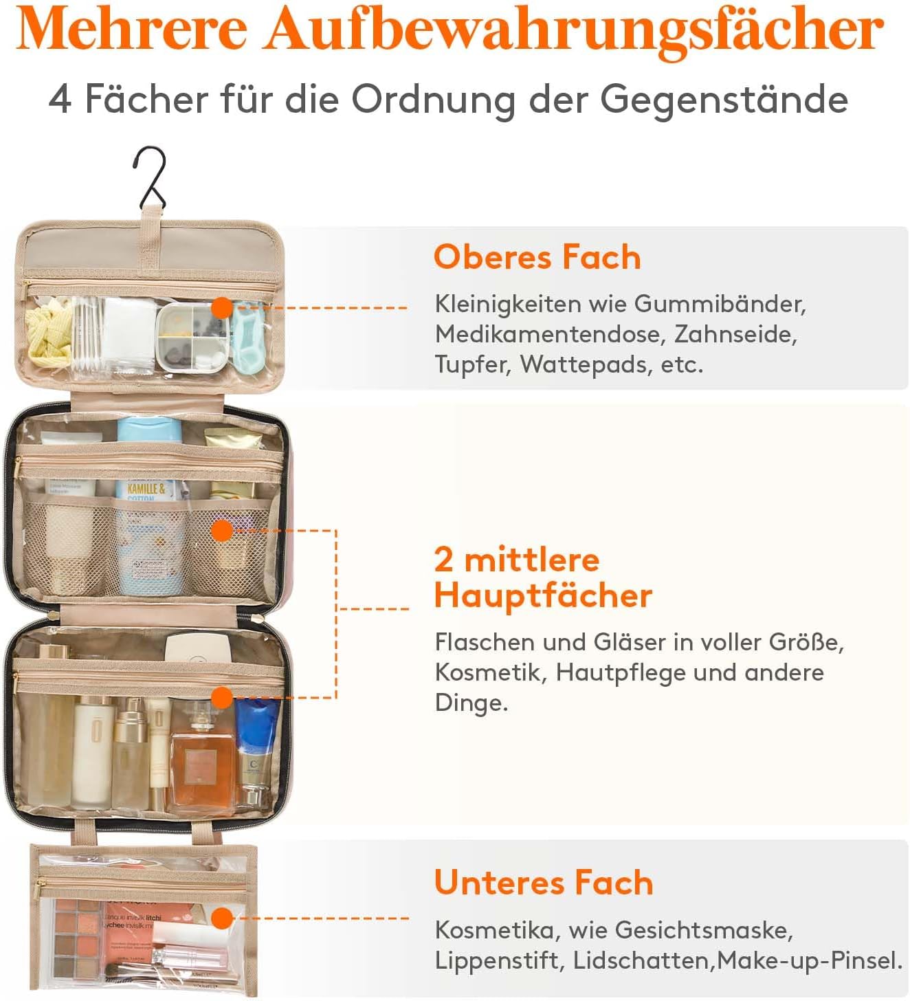 Detalle 2 de Lifewit Reise Kulturbeutel Damen – Große, aufhängbare Kosmetiktasche mit PVC-Design, Rosa (Medium)