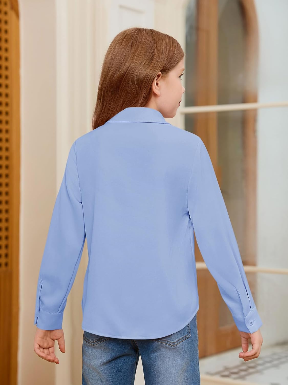 Detalle de Haloumoning meisjesblouse met lange mouwen, knoopsluiting en effen dessin