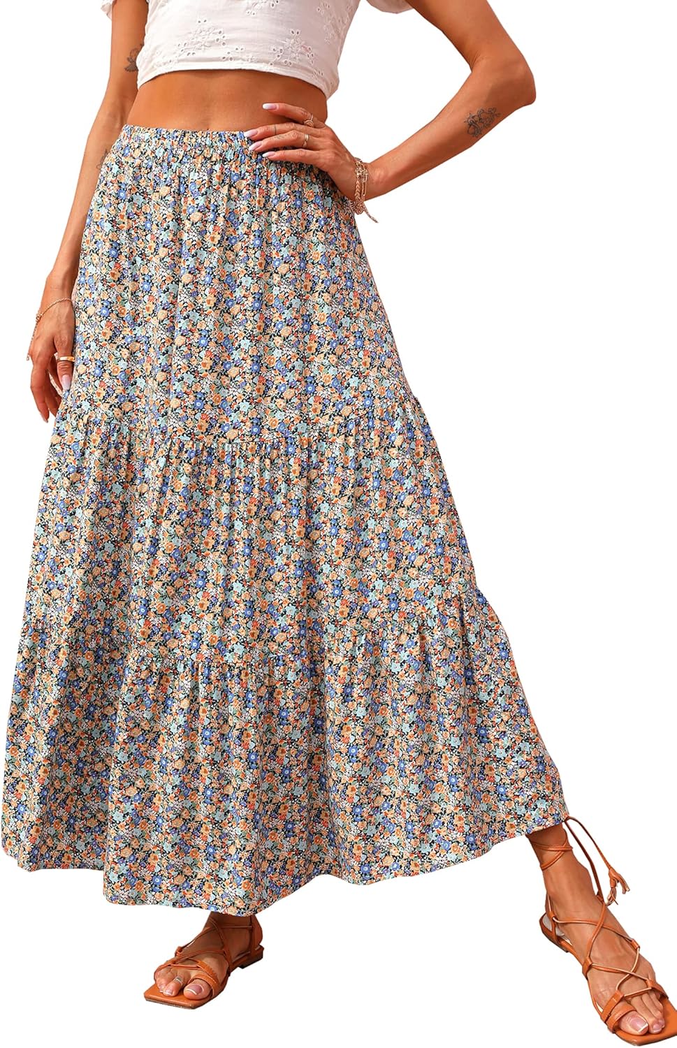 Detalle de KIRUNDO Floral Maxi Skirt with High Waist