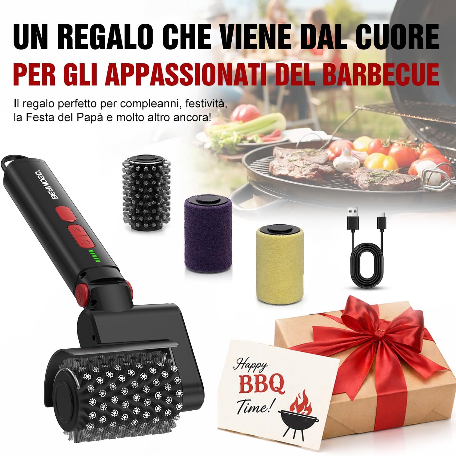 Thumbnail 6 de Spazzola Elettrica per Barbecue: pulizia rapida senza fili con 3 velocità e testine intercambiabili