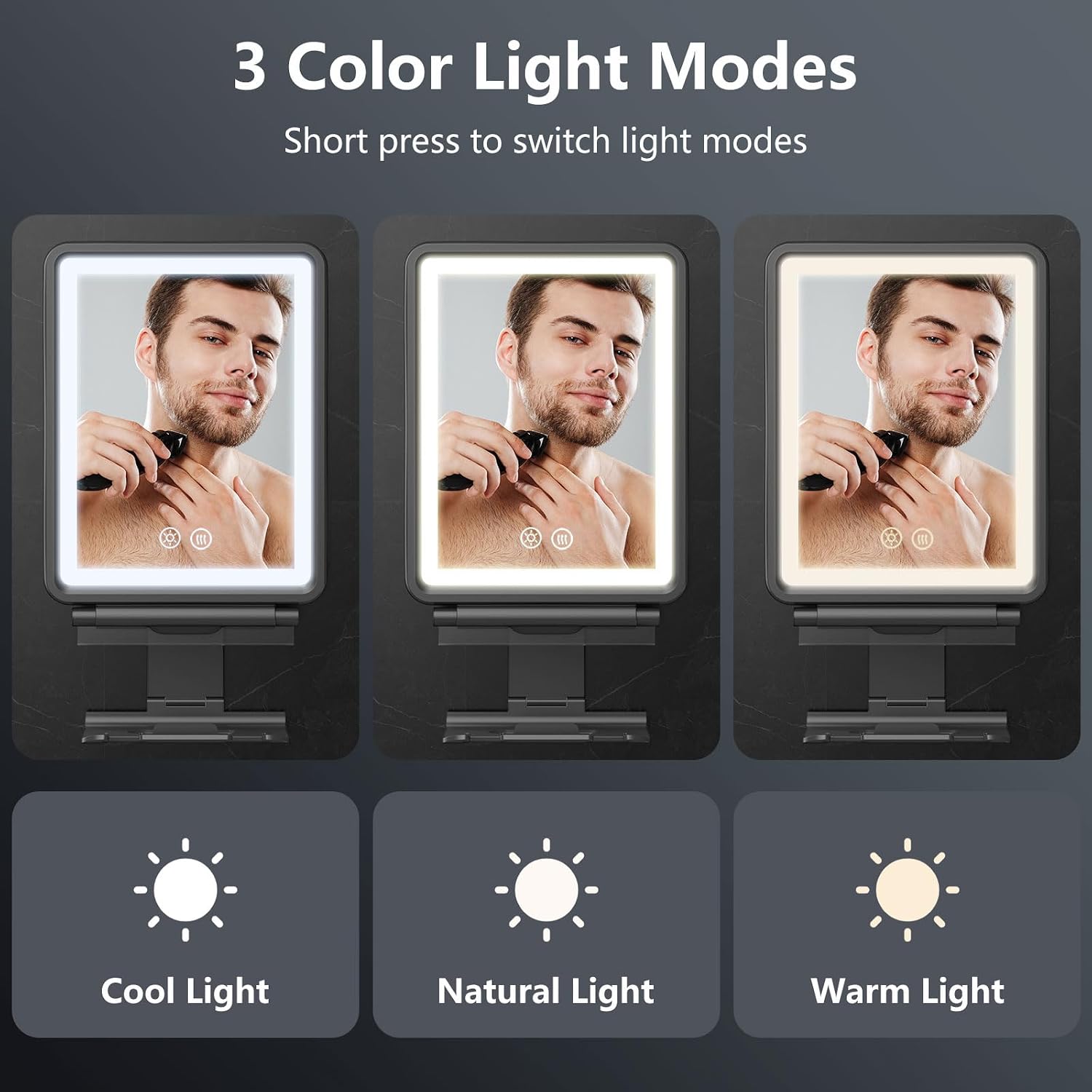 Detalle de Heated Fogless Shower Mirror for Shaving with Razor Holder, Rechargeable Anti-Fog Mirror and Stepless Dimmable Lights