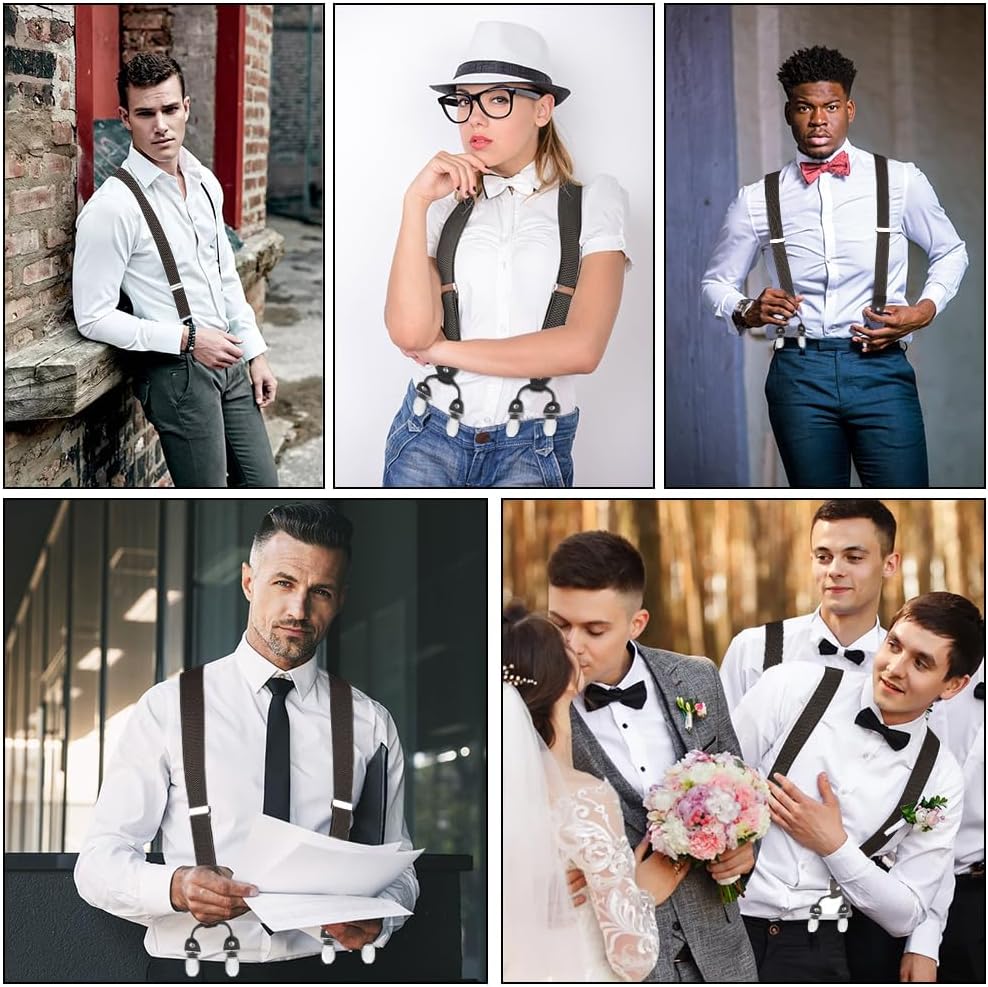 Thumbnail 6 de ACWOO Bretelle da uomo 6 clip, extra forti, 3,5 cm regolabili ed elastiche, marrone