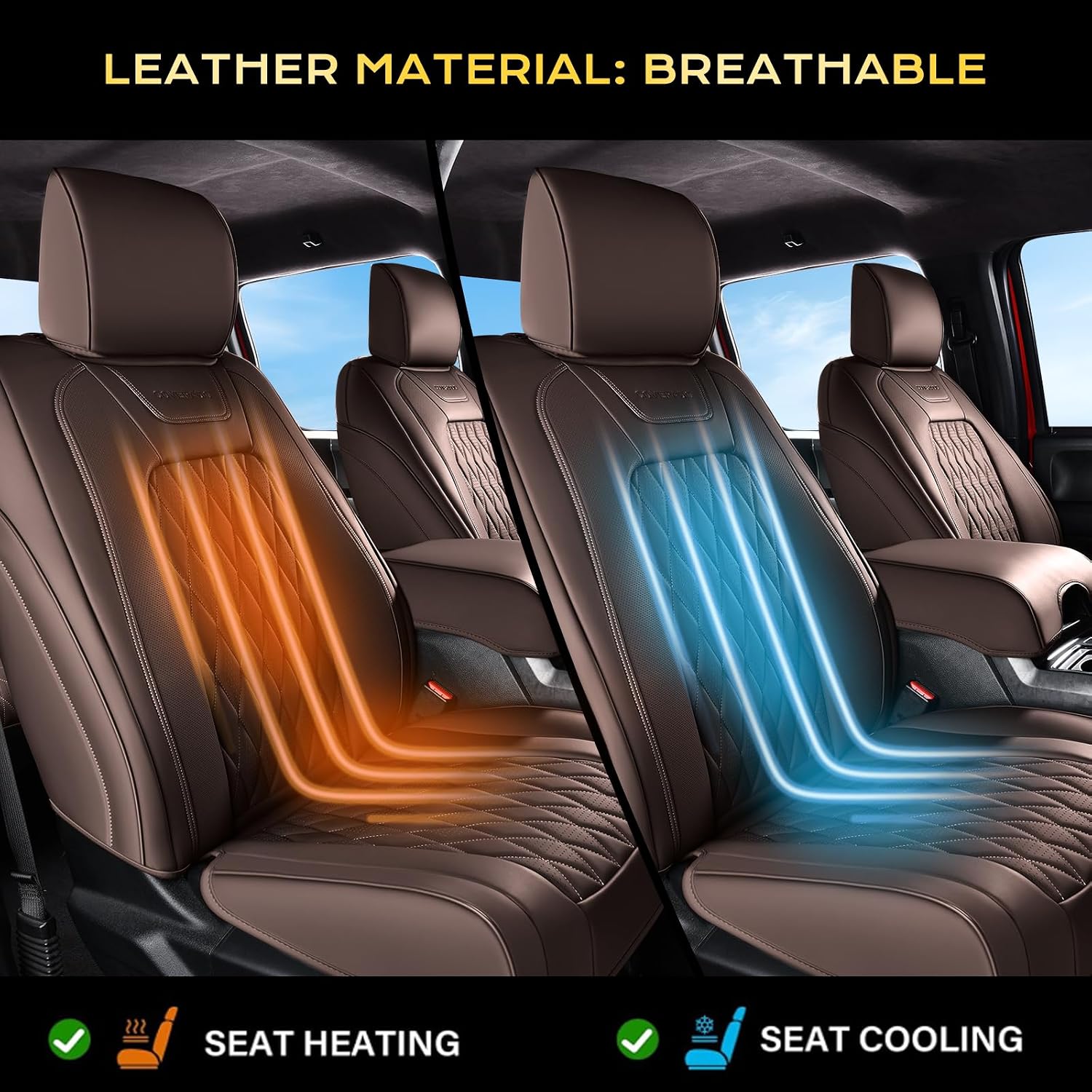 Thumbnail 2 de Coverado Premium Leather Full Set Seat Covers for Ford F-Series Crew Cab (2015-2026): Custom Leather, Heavy-Duty, Waterproof
