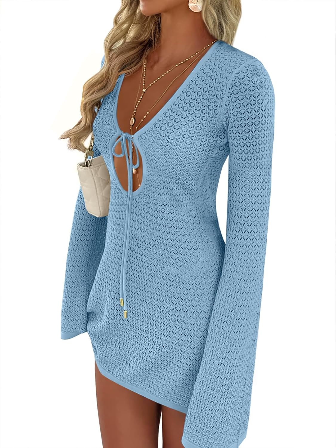 Thumbnail 6 de ANRABESS Crochet Mesh Cover Up V-Neck Dress 🏖