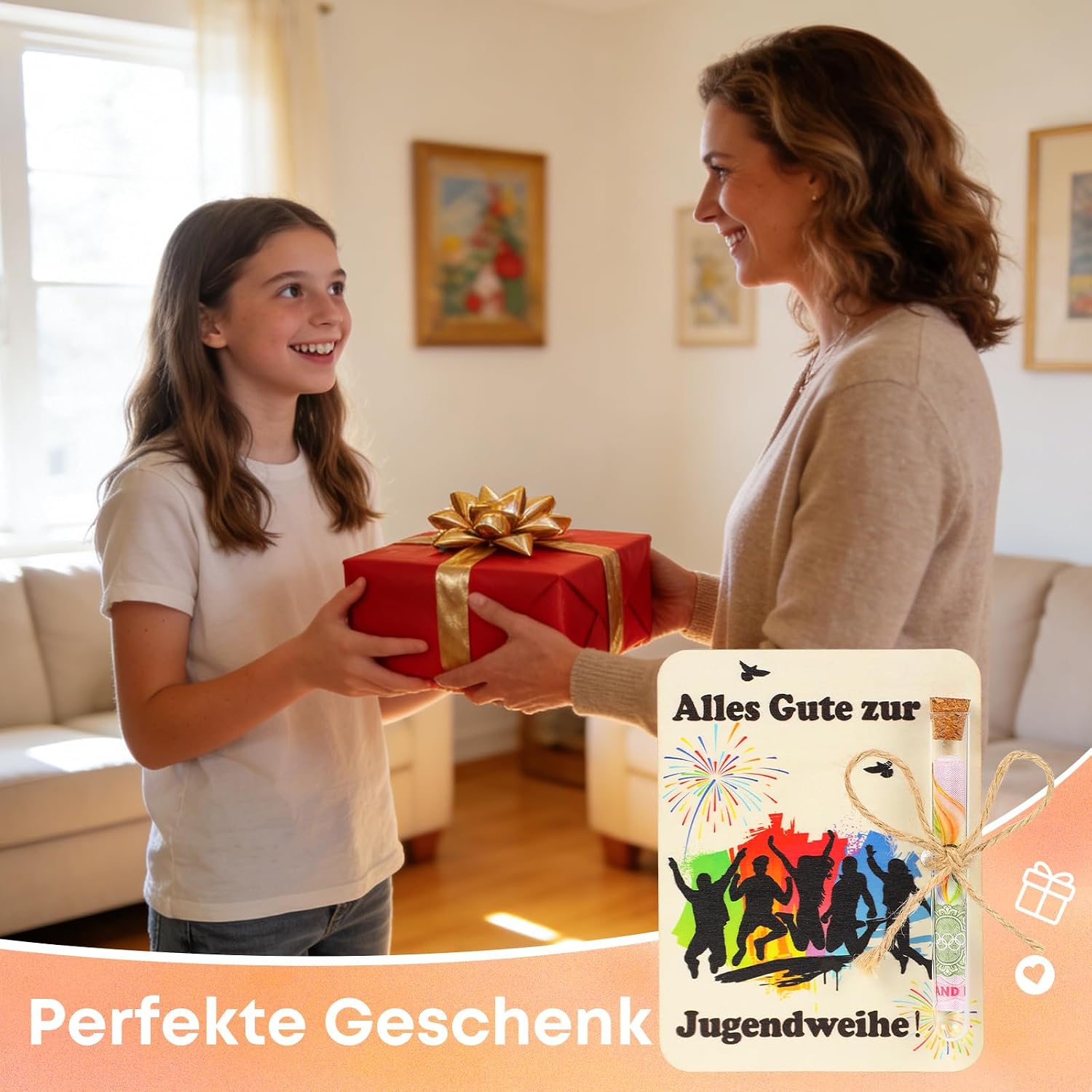 Detalle de Seutgjie Geldgeschenk Jugendweihe Karte aus Holz mit Reagenzglas – individuelles Geldgeschenk für Mädchen und Jungen