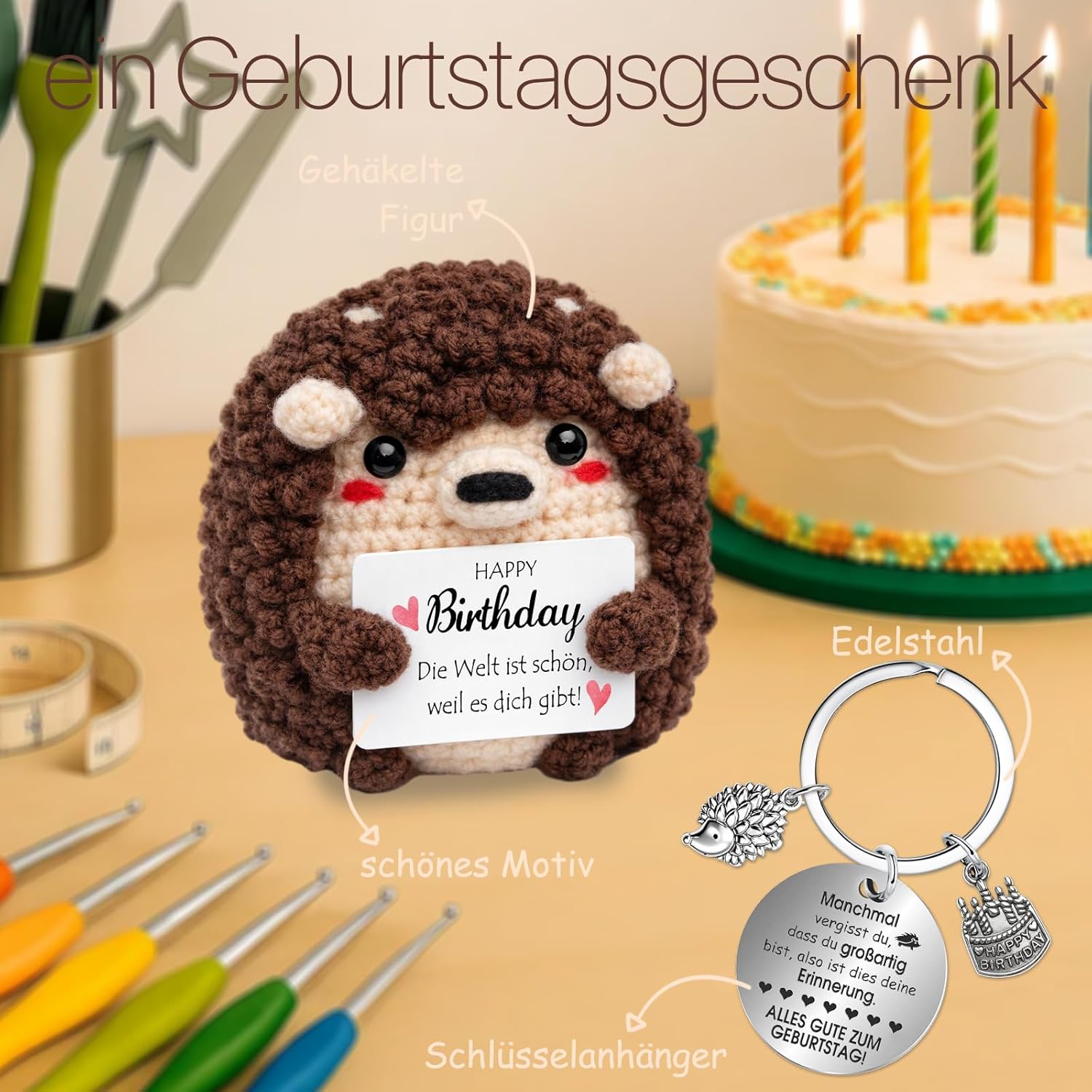 Thumbnail 1 de Farbeele Positive Igel und Glücksbringer-Schlüsselanhänger – Pocket Hug