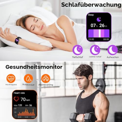 Detalle de taopodo Smartwatch Herren/Damen mit 1,91" HD-Touch, Telefonfunktion und 115+ Sportmodi