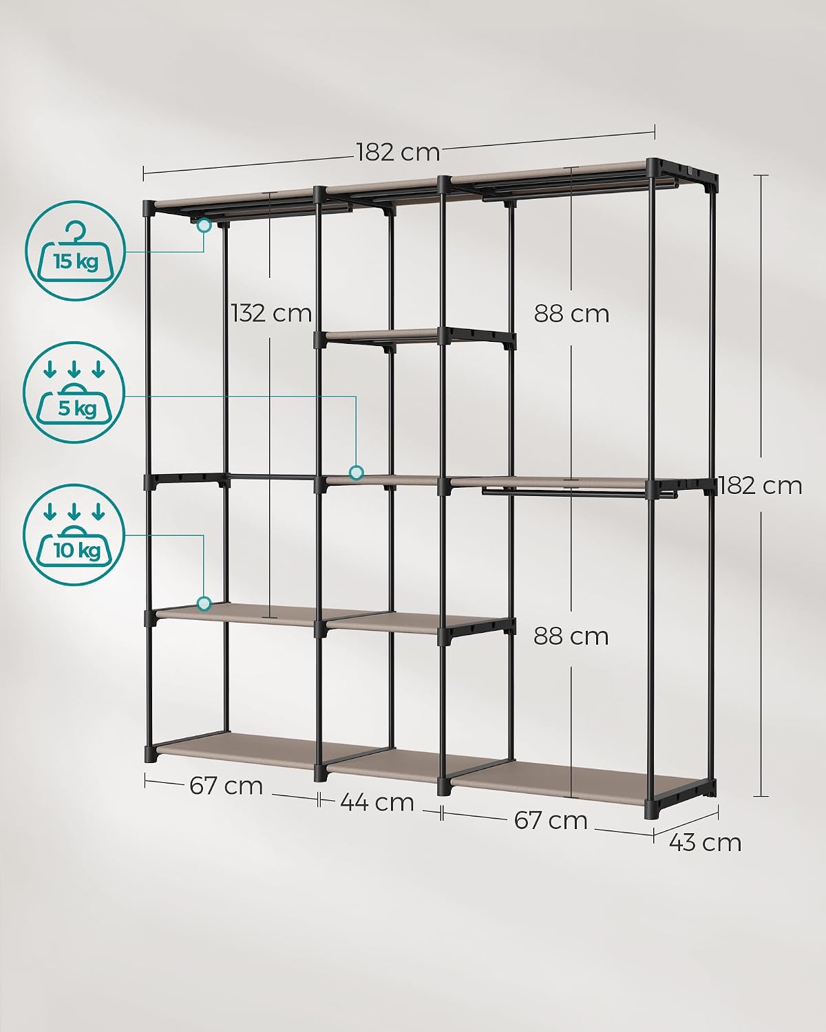 Detalle 1 de SONGMICS RYG037R02 – szafa na ubrania 182 × 43 × 182 cm, 11 półek