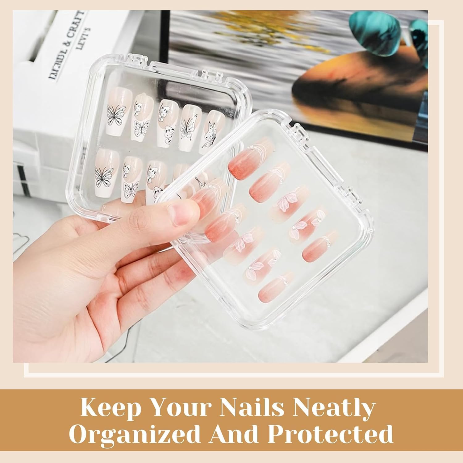 Thumbnail 3 de Inmorven Press On Nail Organiser Kit (14 clear cases + 1 big acrylic storage box + 60 double-sided tape strips)