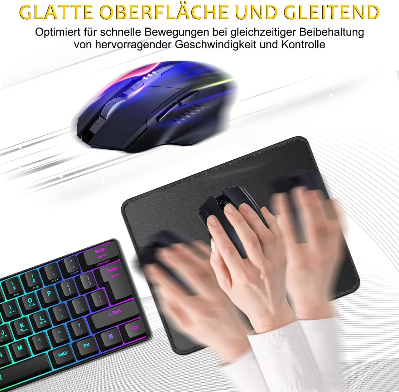 Thumbnail 3 de JIKIOU Mauspad im 3er-Set (260 x 210 x 3 mm) mit genähtem Rand, rutschfester Gummiunterseite und waschbarem Lycra-Tuch