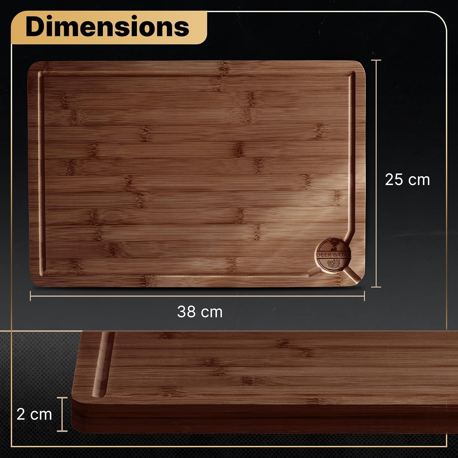 Detalle 2 de Deer & Oak Large Carbonised Bamboo Cutting Board 38×25×2 cm 🍽