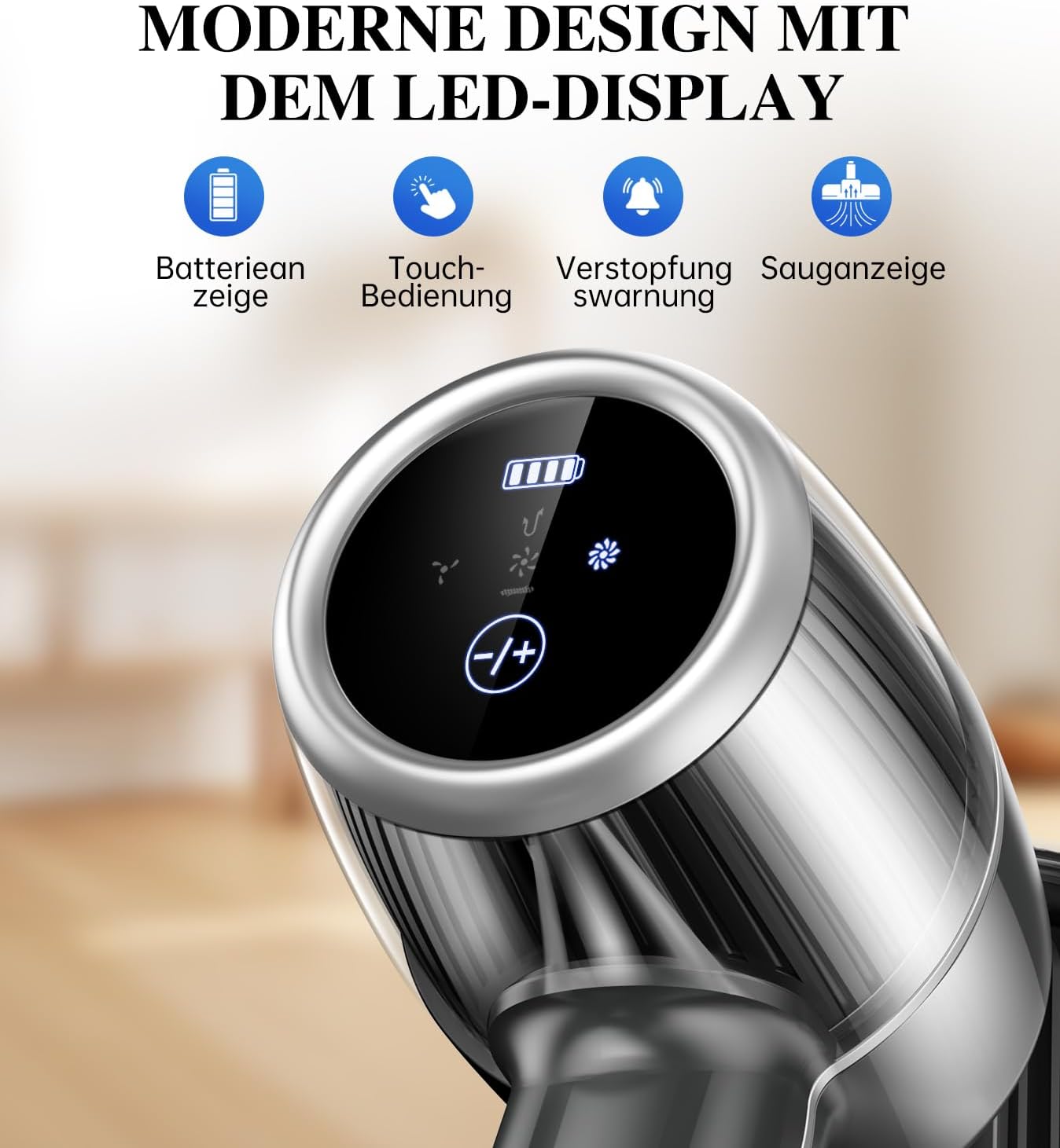 Detalle de Syntecno Akku Staubsauger Kabellos – Kabelloser Stabstaubsauger mit LED, 65‑Minuten Laufzeit und 3 Saugmodi