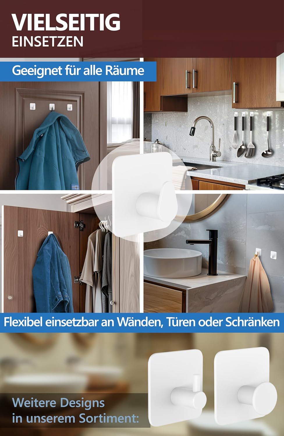 Detalle de 4smile Handtuchhalter ohne Bohren – 6er-Set, weiß, Edelstahl-V2A