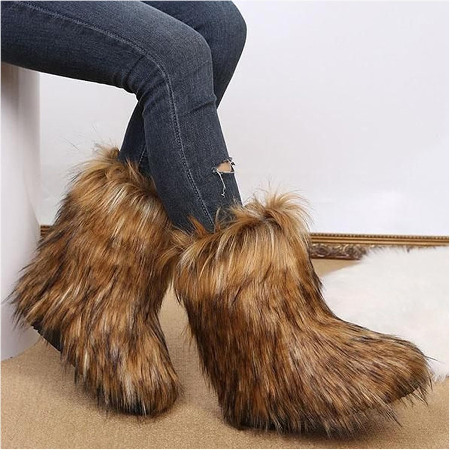 Thumbnail 1 de IXU Women's Faux Fur Mid-Calf Boot — Warm Flat Boots