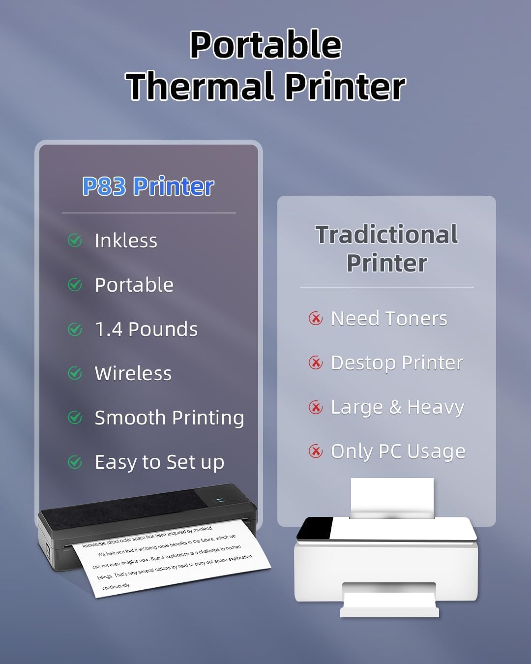 Detalle de BORN4SHIP Thermodrucker A4 (P83) – tragbarer mobiler Bluetooth-Drucker für iOS & Android, auch per USB