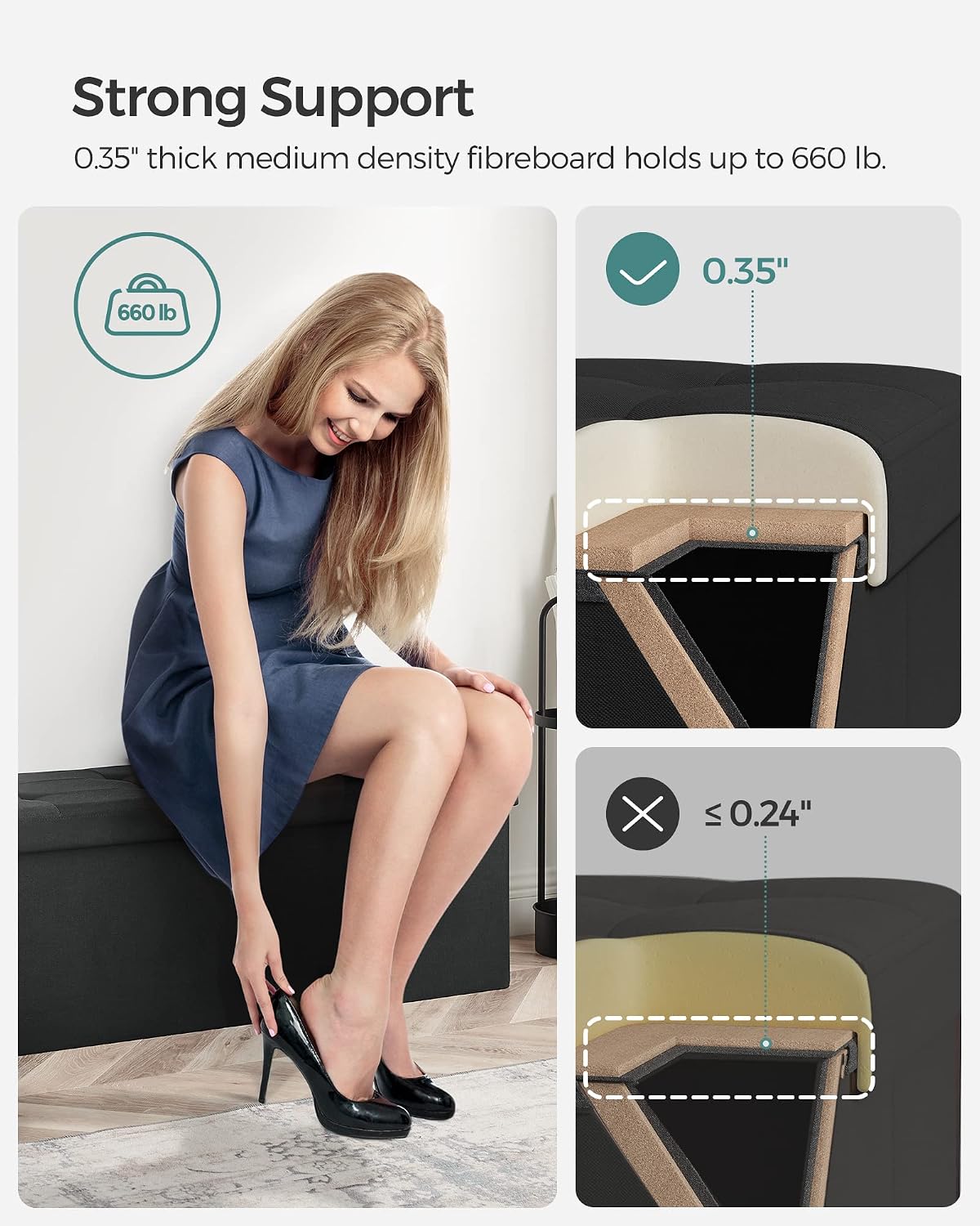 Thumbnail 2 de SONGMICS Folding Storage Ottoman Bench, 43.3 Inches