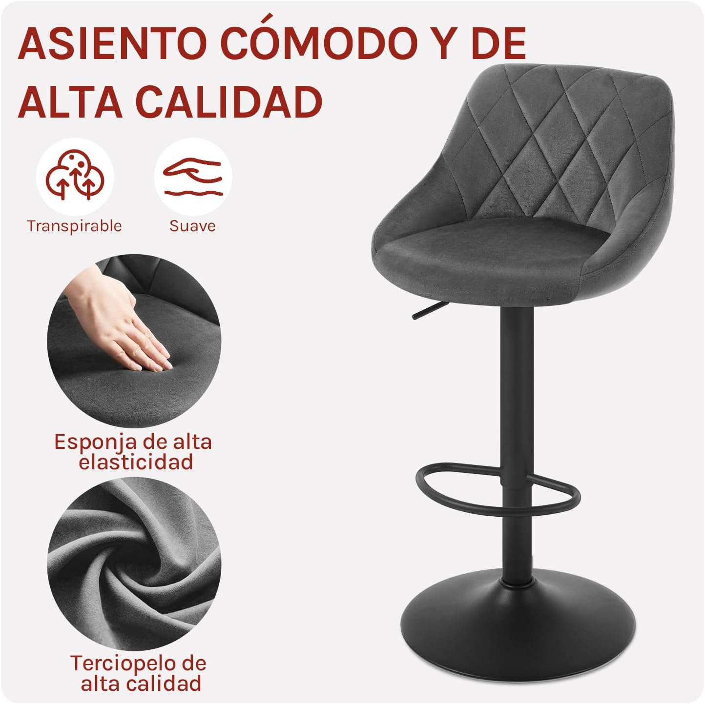 Detalle 2 de WOLTU BH219dgr-2 Taburete bar 150 kg