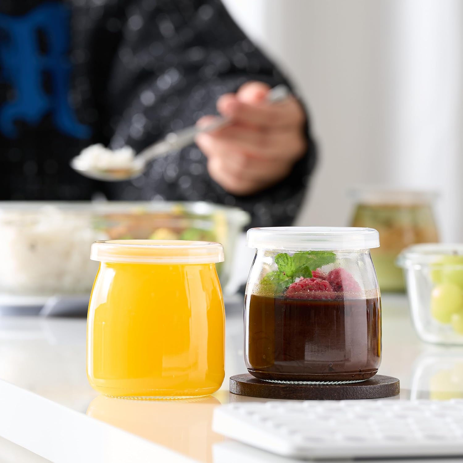 Detalle 2 de Danmu Art 200ml Yogurt Pudding Glass Jars (6 pack) with Plastic Lids