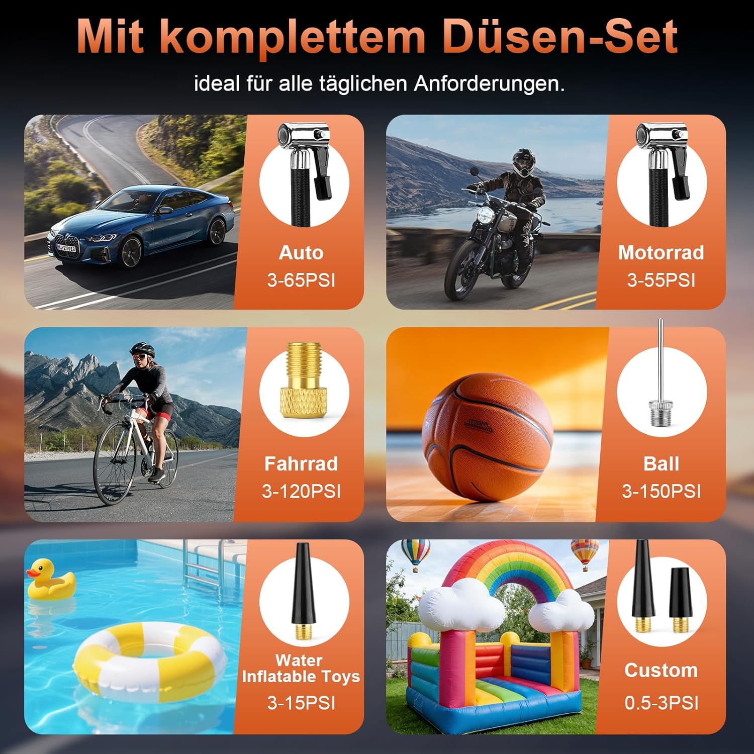 Detalle de toptrek Elektrische Luftpumpe (150 PSI) kabellose Akku-Fahrradpumpe mit LED, Powerbank-Funktion & USB‑C