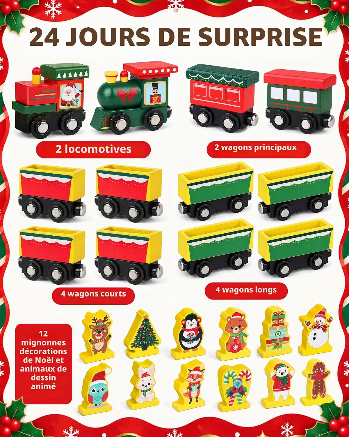 Detalle 2 de Doviden MZ21 houten trein-adventskalender 2026 met magnetische wagons