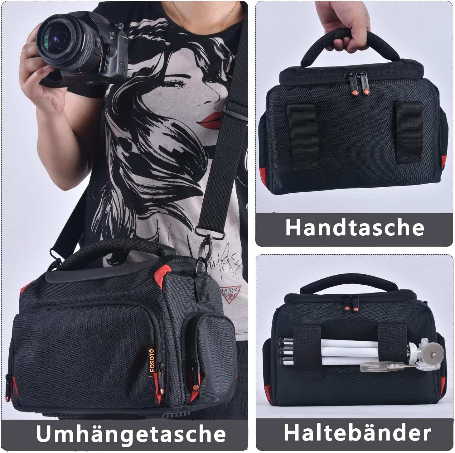 Detalle 2 de FOSOTO Kameratasche große Umhängetasche für DSLR