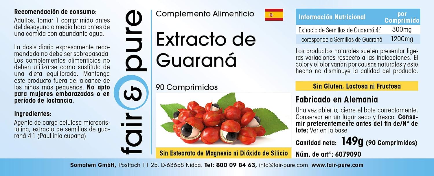 Detalle de Fair & Pure Guarana Extrakt 300 mg – 90 Tabletten, 4:1 Extrakt aus Guaranasamen