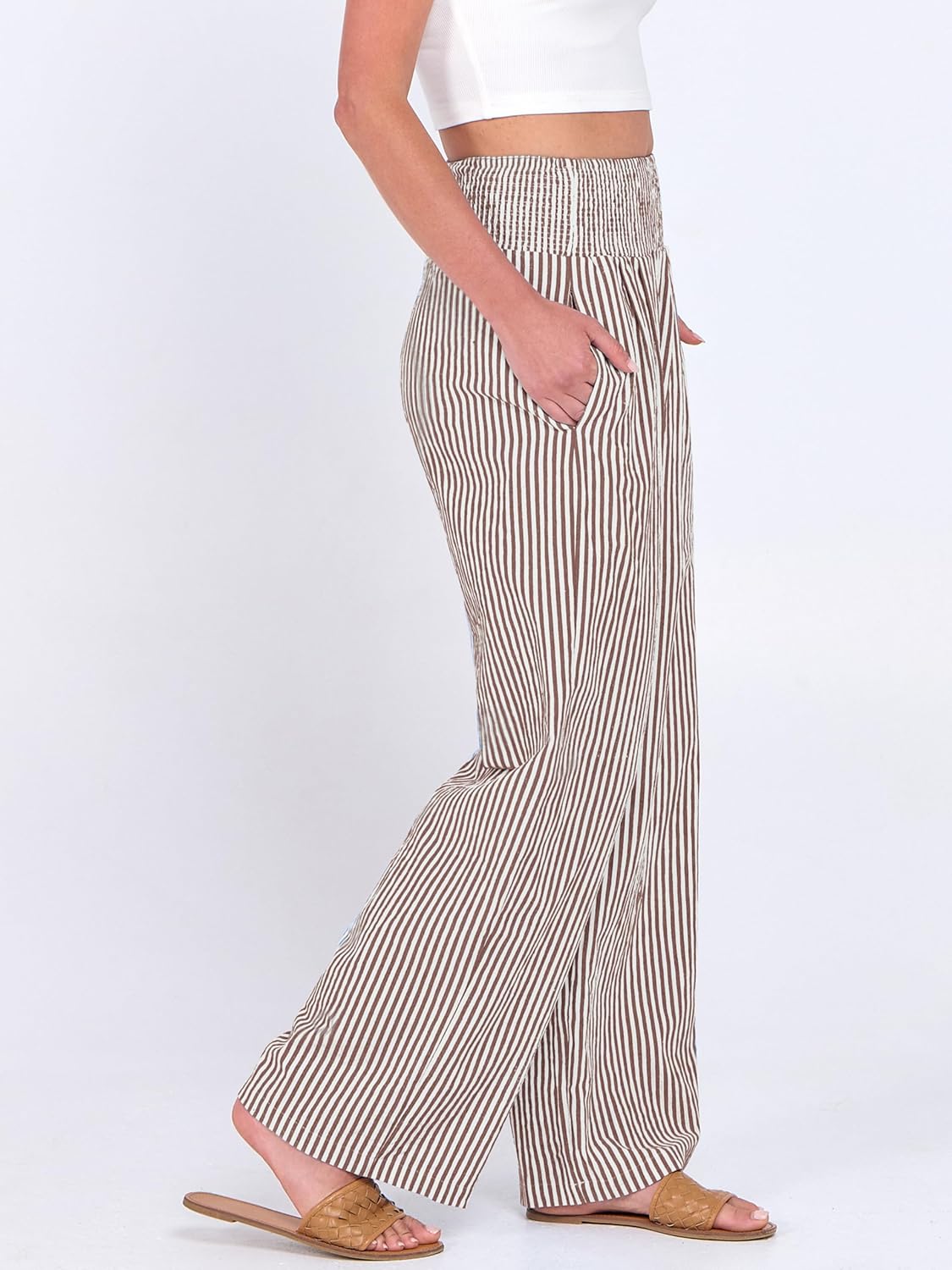 Thumbnail 3 de ANRABESS Gingham Plaid Palazzo Pants for Women – High-Wlex Wide-Leg Loungewear with Smocked Waist