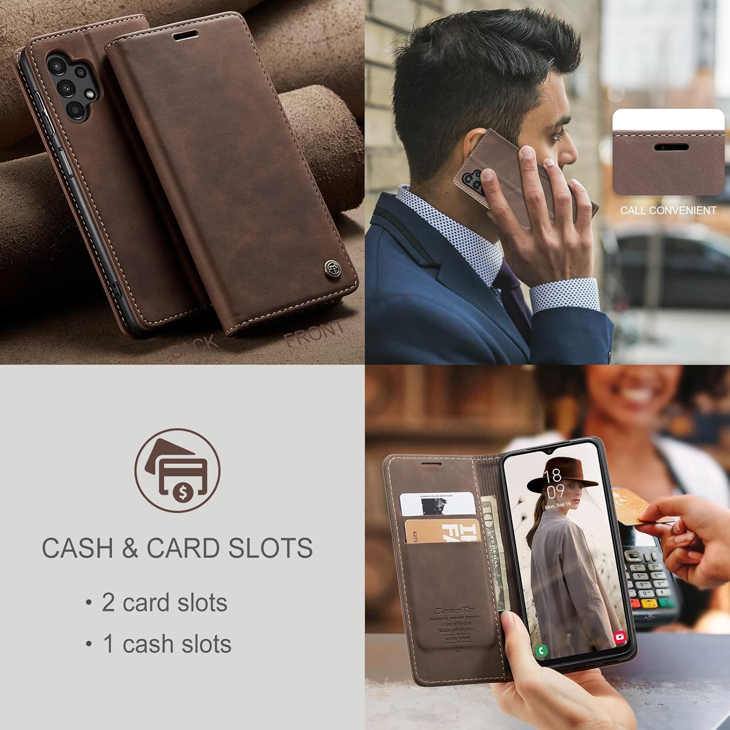 Thumbnail 5 de Cracedily Klapphülle aus Leder für Samsung Galaxy A13 (4G/5G) – Premium Flip Case mit Kartenfach und Standfunktion