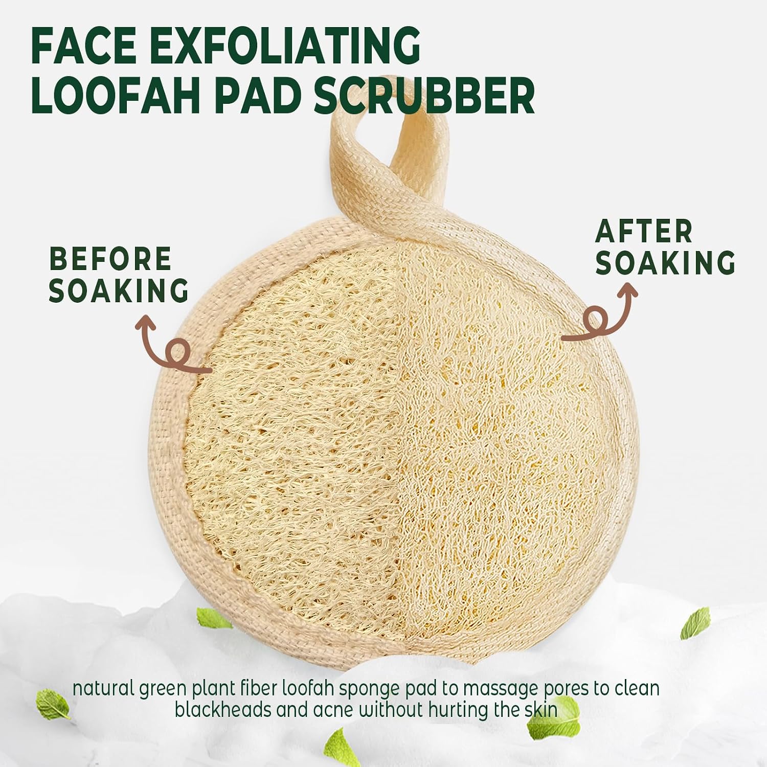 Detalle de YIQINGJIE YQJFACE Natural Loofah Face Scrubber, Beige 4-Pack