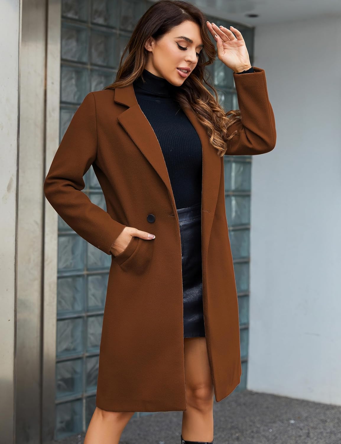 Thumbnail 4 de Tanming Women's Wool Blend Pea Trench Coat, Notch Lapel, Double-Breasted