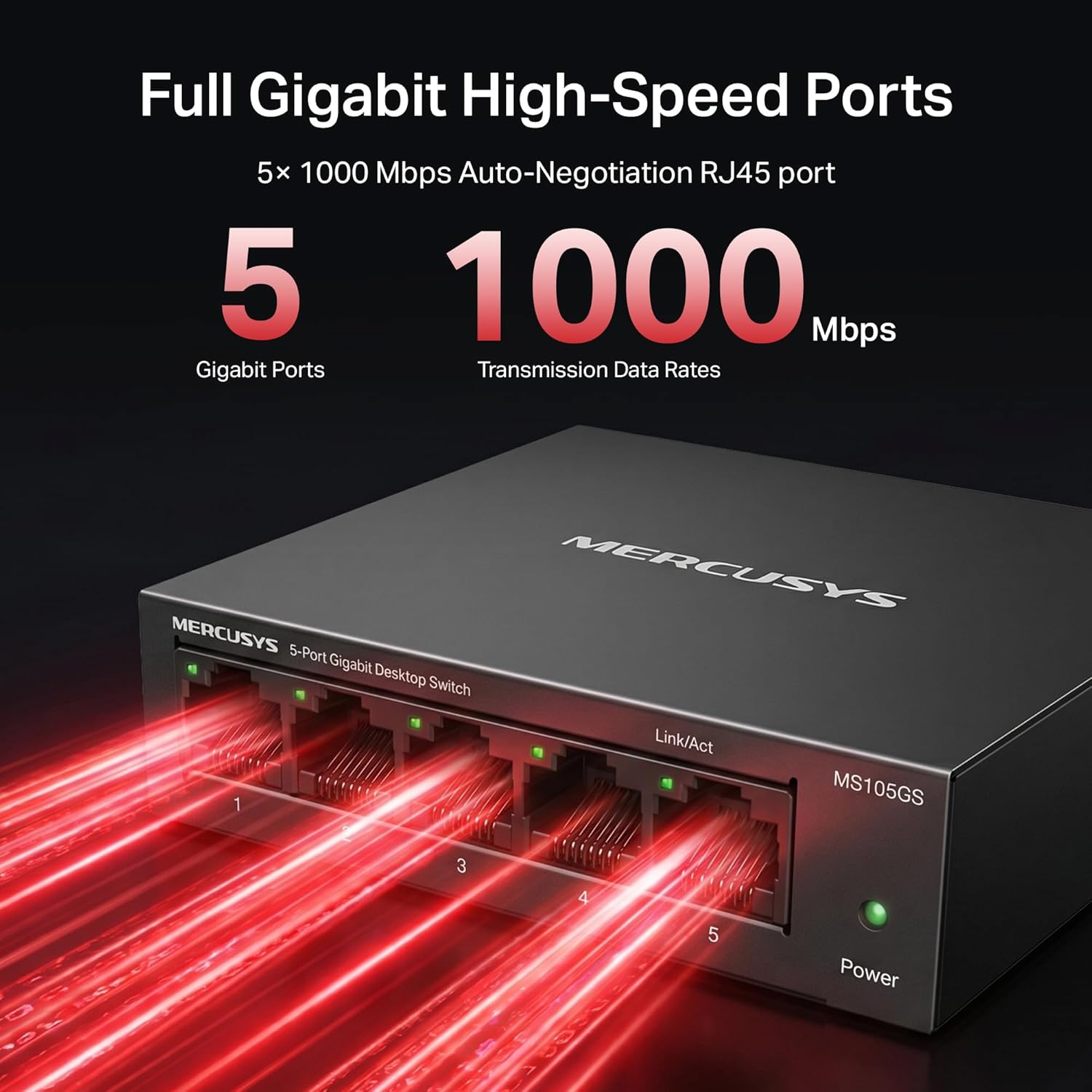 Thumbnail 2 de MERCUSYS MS105GS 5-Port Gigabit Ethernet Switch (metal case, desktop or wall mount)