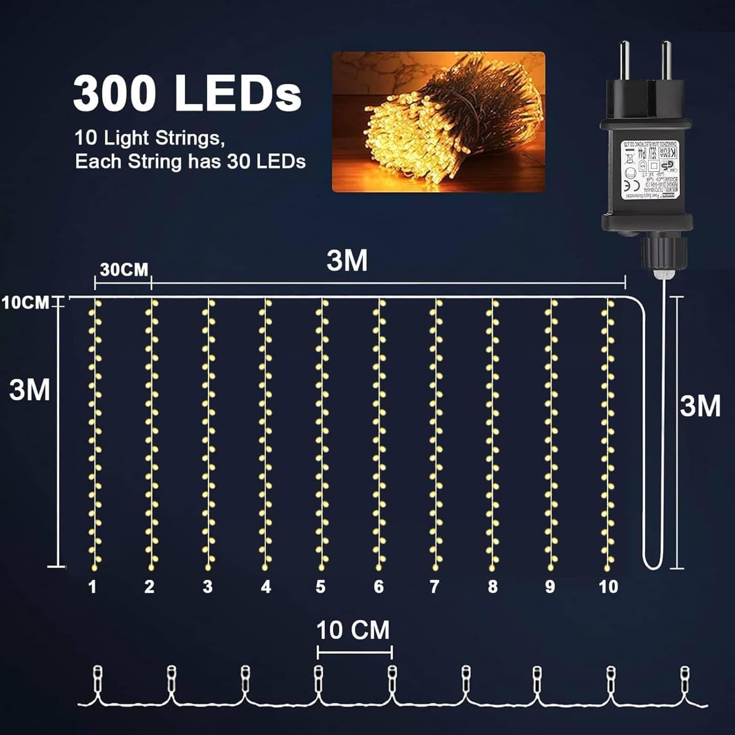 Detalle de Yowin Tenda luminosa 300 LED 3x3 m
