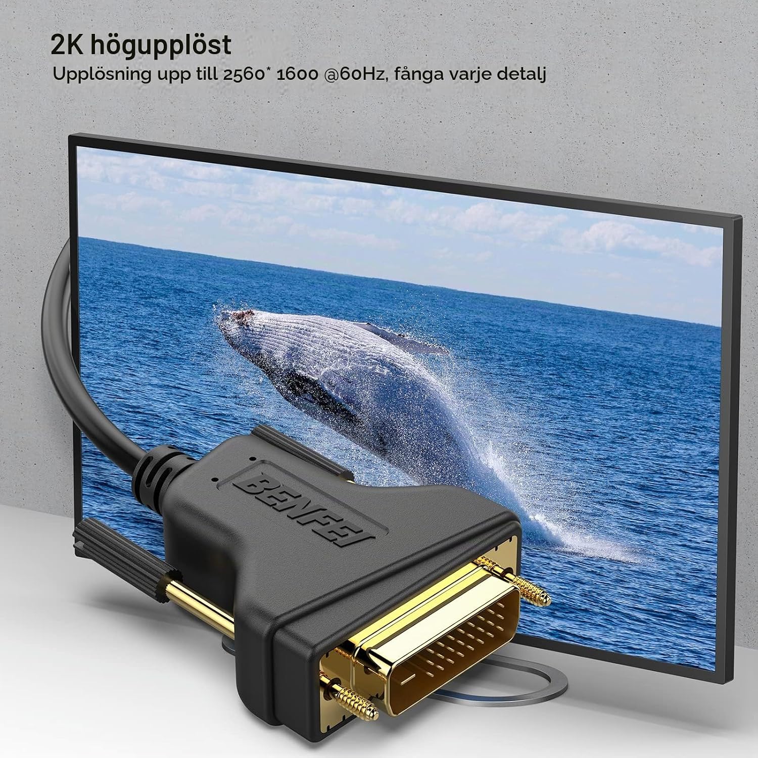 Detalle de BENFEI DVI-D 24+1 dual link-kabel, 1,8 m med guldpläterade kontakter