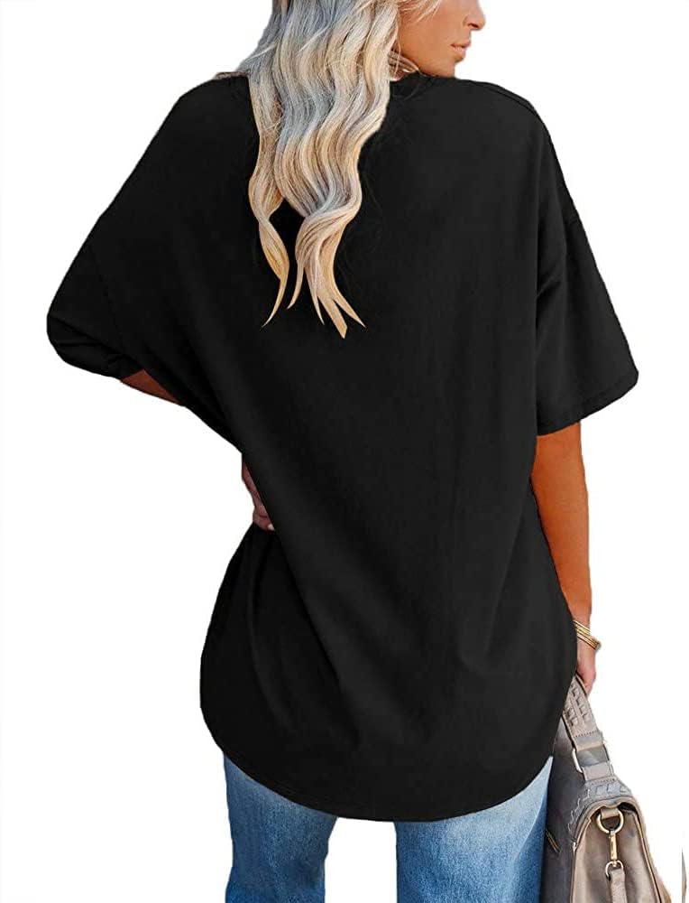 Detalle de Ebifin Damen Oversize Rundhals Kurzarm – Casual Sommer T-Shirt im Boyfriend-Stil