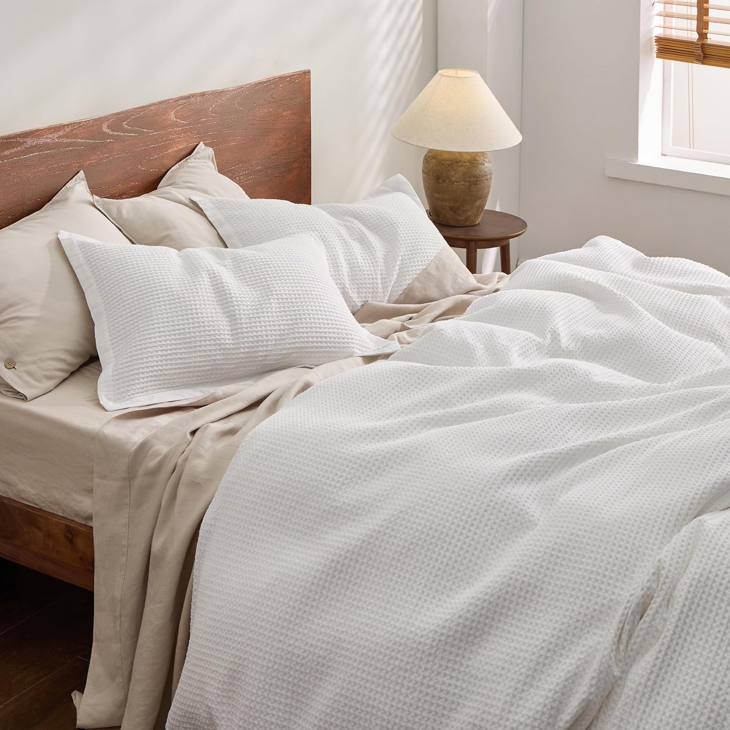 Thumbnail 2 de Bedsure PureWoven Queen Cotton Waffle Duvet Cover Set, White
