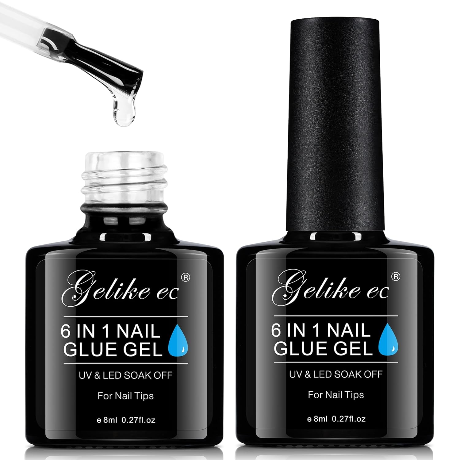Detalle de Gelike EC 6 in 1 Nail Glue Gel (2 Pack) for Press-On Nails, UV/LED Curing Base & Builder